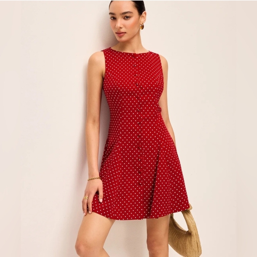 Commense Red and White Polka Dot Mini Dress